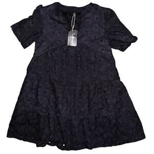 NWT Flamigals Cotton Embroidery Knee Length Lined Black Dress Women's Medium